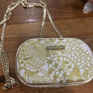 Lilly Pulitzer Gold and White Clutch with Elegant Floral Design